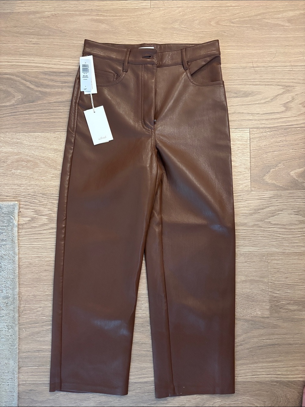 Aritzia Wilfred Cropped Faux Leather Pants in Chocolate Brown